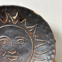 Handmade Ceramic Celestial Wall Hanging Sun Face 8.75” Textured Copper Tone VGC