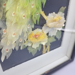 Vintage Chinese Shell Art Peacock Bird Shadow Box Framed Wall Decor Multicolor