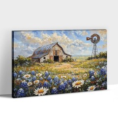 Farmhouse Wall Art Old Barn Windmill Picture Rustic Painting Country Landscap…