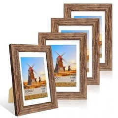 4×6 Picture Frame Set of 4, 4 x 6 Wood Photo Frames with 4×6-4Pack Rustic Brown