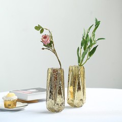 2 GOLD 8″ tall Mercury Glass Geometric Vases Wedding Events Home Centerpieces