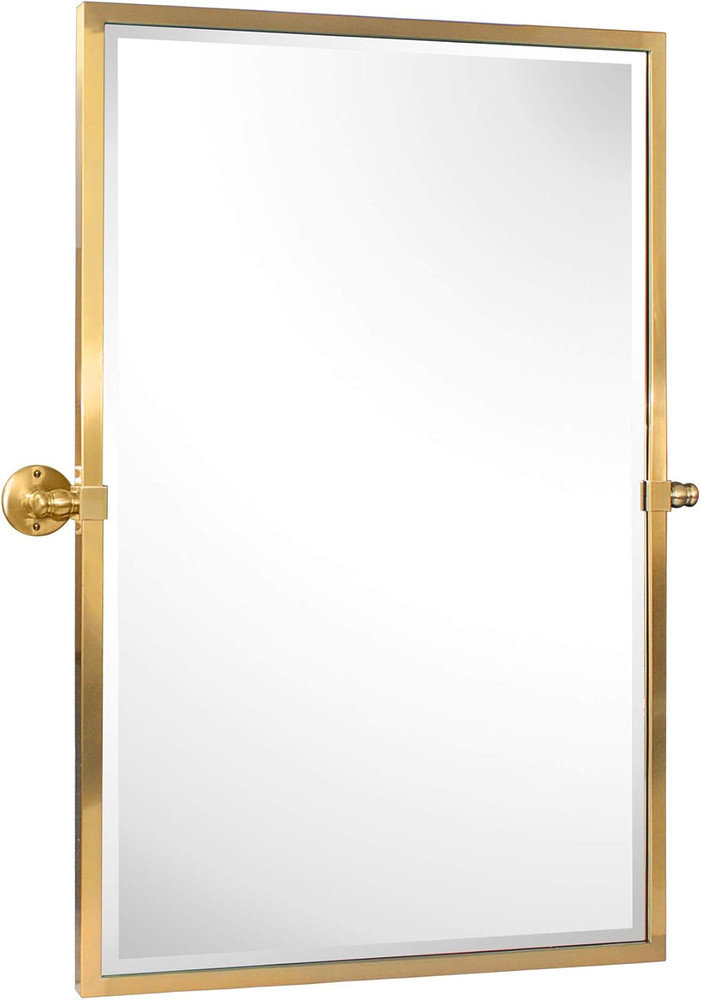 Brushed Gold Pivot Rectangle Bathroom Mirror Beveled Vanity 27.9×36 Inches