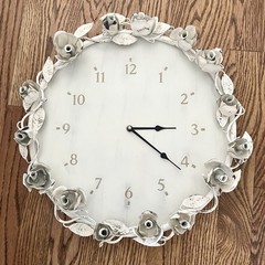 Rachel Ashwell Simply Shabby Chic Wall Clock 15” Soft White Ornate Metal Flowers