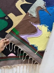 Vintage Gorgeous Hand Woven Peruvian Wool Weaving Tapestry Kilim Rug 144×106 Cm