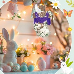 12.6 x 9 Inches He Is Risen Easter Decoration Metal Wreaths for Front Door Wall.