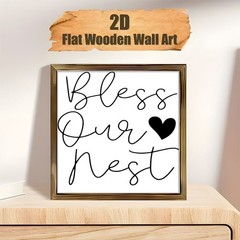 Clean Solid White Minimal Bless Our Nest Square Wooden Plaque Home Decor Gift