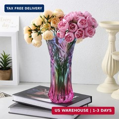 Rainbow Glass Vase Wide Mouth Colorful Flower Vase for Table Bookshelf Decor