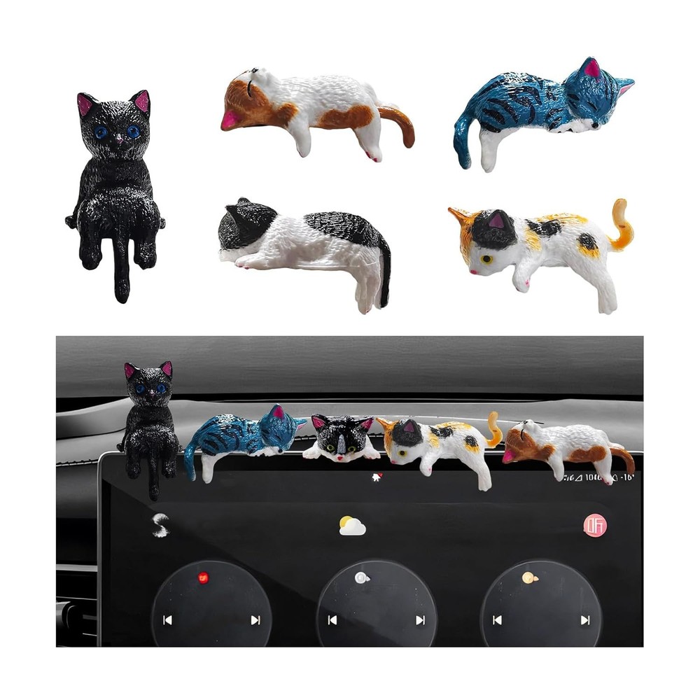 5PCS Cute Cat Dashboard Decoration Mini Resin Kitten Figurine Car Ornament