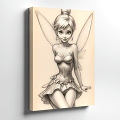Wall Art Fairy Girl Pencil Sketch Fantasy Female Figure Drawing Print Decor