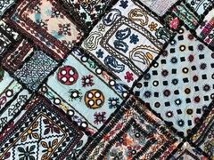 Blue patchwork mirror wall tapestry sindhi india pakistan 26″x54″