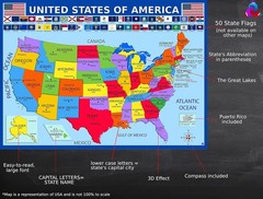 United States Map with State Flags Poster – Laminated 14×19.5 in. – glossy
