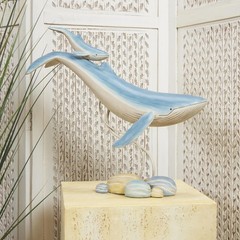 Deco 79 Blue Whale Mother & Calf Sculpture, 18″ Polystone Coastal Decor