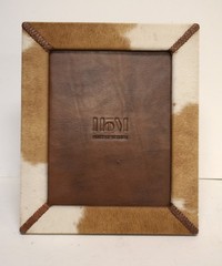House of Mercier 8 x 10 Brown and White Cowhide and Leather Frame