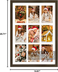 , 4X6 Multi Picture Frame, Dark Brown Solid Wood with Tempered