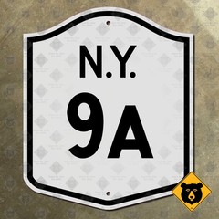New York state route 9A highway marker road sign 1951 Hudson Yonkers Bronx 15×19