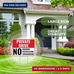 2PC Private Driveway No Turnaround Sign with Stake, 12 Inches by 9 Inches – Corr