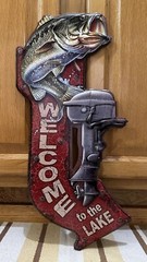 Welcome To The Lake Sign Boat Motor Bass Fishing Tackle Vintage Style Wall Decor