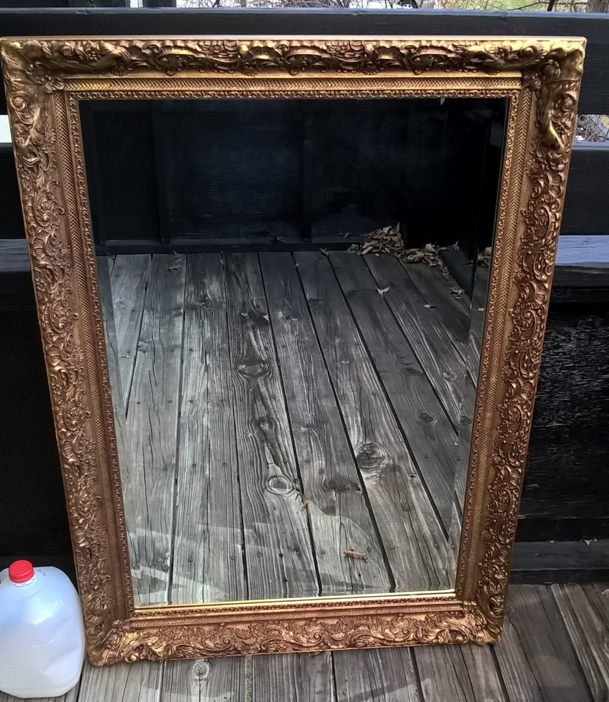 JA Olson Beveled Permaflect Mirror In Gilt Frame 30×42 Vintage Hollywood Regency