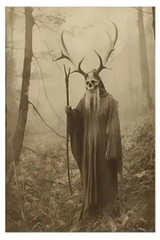 Vintage Halloween Canvas Art, Standing In Forest Creepy, Scary, Retro – 8″ X 10″