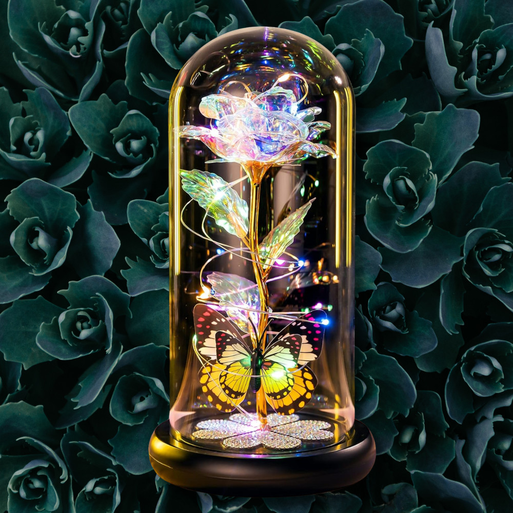 Valentines Day Rose Gifts for Her Birthday Gift for Women Galaxy Glass Rose