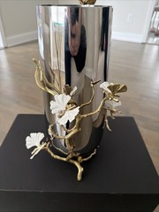 Michael Aram Ginkgo Collection Stainless Steel Wine Cooler / Vase Gold Branch