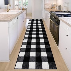 Buffalo Plaid Rugs 2′ x 8′ Black and White Check Rug, Non Slip Indoor/Outdoor