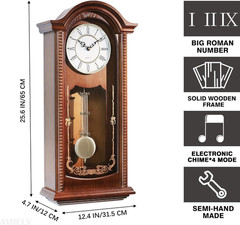 ® 26IN Grandfather Vintage Wall Clock with Pendulum and Chime, Hour/Quarter-Hour