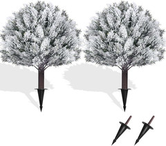 21In Artificial Cypress Topiary Tree with Ground Spike, Set of 2 Fake Shrub Bush