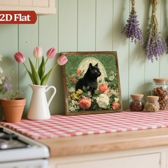 Dark Green Floral Cat Wooden Plaque for Cat Lovers Victorian Home Decor