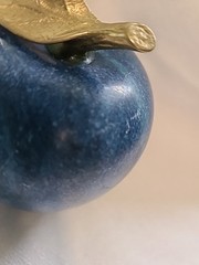 Italian Blue Marble Apple Solid w/Brass Leaf 1960s Paperweight 4″ Shelf Decor