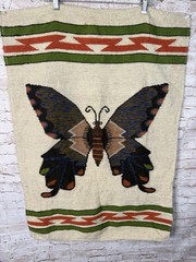 Beautiful Vintage Peruvian Handwoven Tapestry Rug Butterfly Folk Art Boho 70’s
