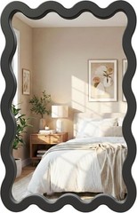 22″x30″ Matte Black Wavy Mirror Solid Wood Squiggle Wall Mirror Vertical