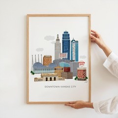 Kansas City Skyline Art Print 12×16 | Wall Art | Illustration | Buildings | Down
