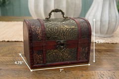 Unique Studio McGee Inspired Embossed Metal Wood Treasure Chest Trinket Box 7”