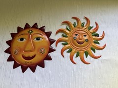 Set Of 2 Painted Metal Sun Face Wall Decor NWT