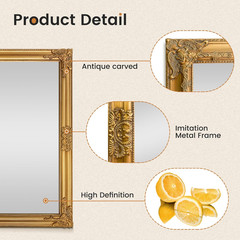 Antique Gold Baroque Wall Mirror 24″x36″ – Vintage Decorative Accent Piece