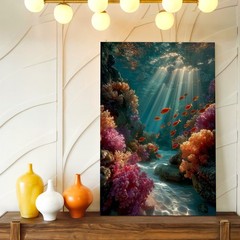 Wall Art Underwater Coral Reef Ocean Fish Sun Rays Coastal Canvas Print Decor