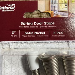 3 Pack National Hardware Spring Door Stops, Satin Nickel w/Rubber Cap -Open Box