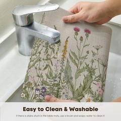Wildflower Vinyl Placemats Set of 4, Washable Non-Slip Plastic PVC Table Mats