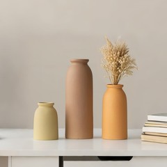 Ceramic Vase Set 3 Boho Farmhouse Decor Matte Earth Tone Small Medium Large