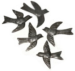 Metal Birds (Set of 5) Handmade, Fair Trade, Recycled Haitian Wall Décor 4″x5″