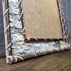 Rustic Birch Bark Picture Frame For An 8”x10” Photo- Folk Art Twig Cabin