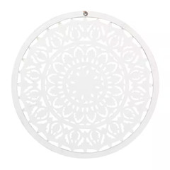 36 In. X 36 In. Wood White Handmade Intricately Carved Floral Wall Decor with Ma
