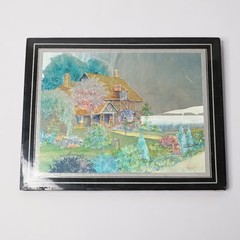 Vintage G. Wan English Cottage Landscape Iridescent Lacquer Framed Art 10×8