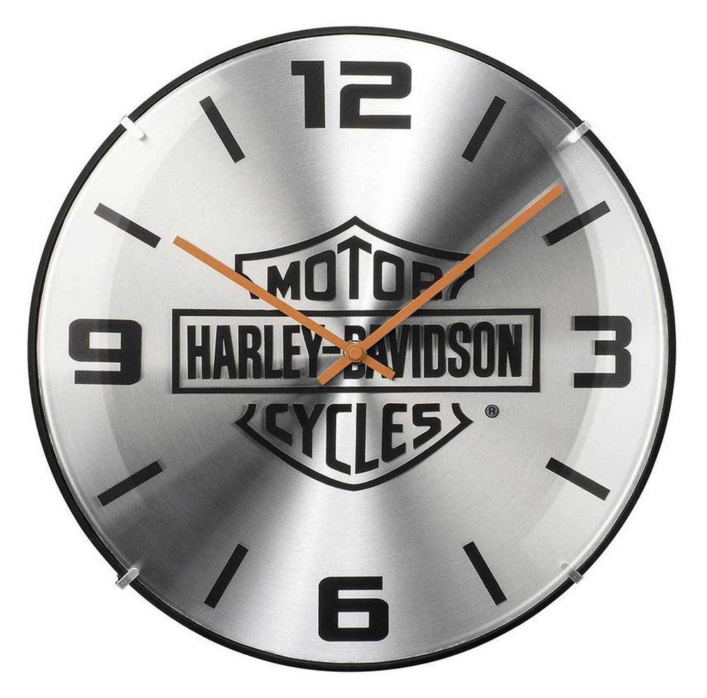 Harley-Davidson Embossed Bar & Shield Dome Metal Clock, 14 inch – Silver