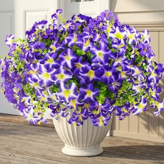 16 Pcs Faux Petunias Artificial Flowers for Outdoors, UV Resistant Fake Purpl