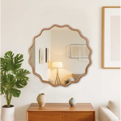 36 in Wavy Mirror, Round Solid Wood Frame Decorative Mirror For Bathroom Hotel