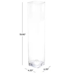 20 In. Clear Tall Glass Square Decorative Vase