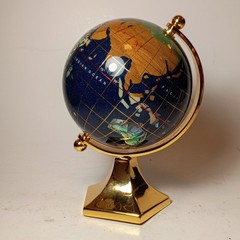 Desktop Gem Stones Globe Earth Map Rotating Gold Tone 5.5 in