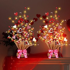 2 PCS 21in Valentine Lighted Artificial Berry Blossom Table Tree Heart